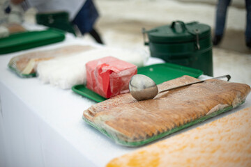 Food for homeless. Outdoor kitchen. Street hot food.