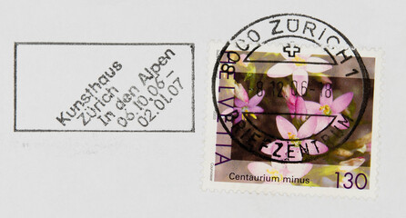 briefmarke stamp vintage retro alt old blumen flower pink rosa centaurium minus Echtes...