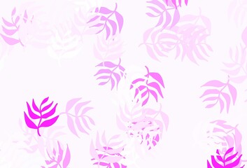 Light Pink vector doodle texture with leaves.