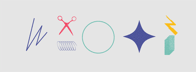 Universal Trendy Geometric Shapes Set With Vector Bitmap Dithering Texture.