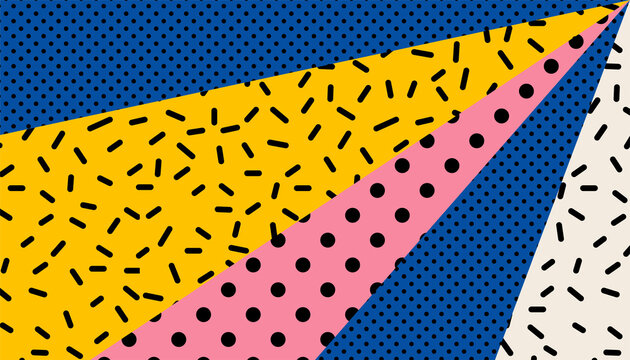 Colorful pop art geometric pattern juxtaposed with bright bold blocks