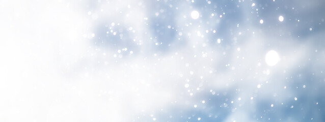 blue snowfall bokeh background, abstract snowflake background on blurred abstract blue
