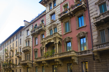 Fototapeta na wymiar The beautiful building in Old Town in Milan