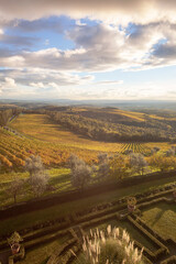 Fototapeta na wymiar Brolio, Siena. Chianti vineyards' panorama from castle
