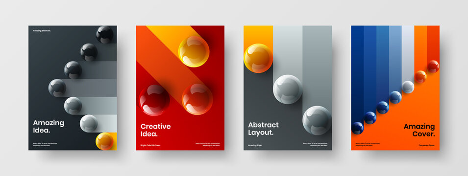 Premium corporate identity A4 design vector template set. Abstract 3D balls cover illustration collection.