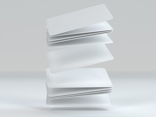 Floating playing cards above the deck. Flying 3D rendering for design placement. Casino, betting, gambling. Teaching material. 3d template for presentation. The stack, the deck is empty.