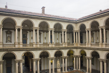 Antique courtyard of Brera Gallery in Milan, Italy