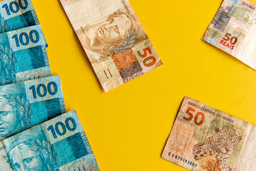 Brazilian money, Brazilian 50 Real notes and Brazilian 100 Real notes