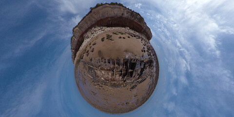 A tiny planet view of the cliffs at Hunstanton in Norfolk, UK