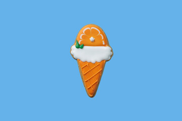 gingerbread in the form of ice cream isolated on blue background