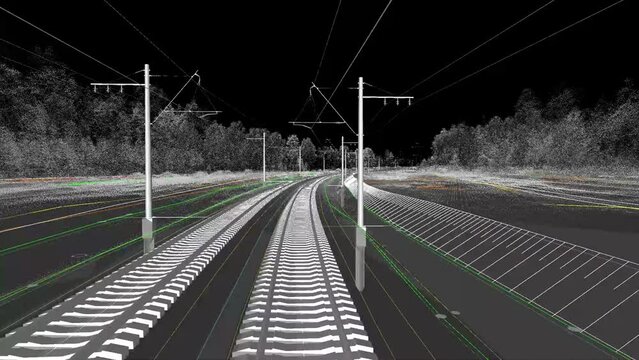 The BIM model of the railway infrastructure area of wireframe view