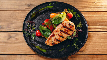 There are a pretty plate with a tasty dish.