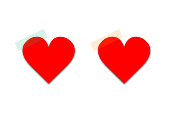 Paper sticker in heart shape on translucent sticky tape with shadow isolated on transparent background. Vector empty note post template for Happy Valentine's or Mother's Day design