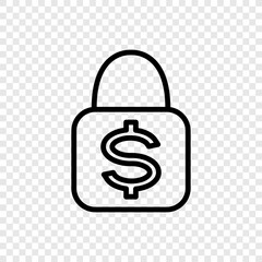 Lock, dollar simple icon vector. Flat design. Transparent grid.ai