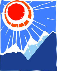 The scorching sun over the snowy peaks