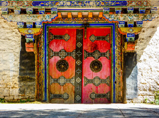 Beautiful decorated door in Lhasa, Tibet
