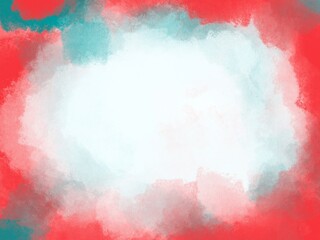 Abstract spotted red-turquoise background with white space in the center.