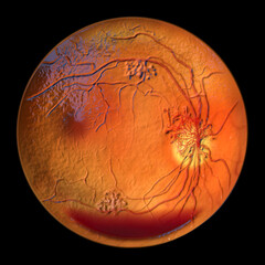 Diabetic retinopathy, ophthalmoscopic diagnosis, illustration