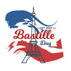 Happy Bastille Day 14 July Eiffel Tower National Day of France flag celebration poster vector design