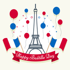 Bastille Day 14 July holiday Eiffel Tower National Day of France flag celebration poster vector banner