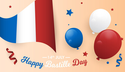 Happy Bastille Day 14 July Eiffel Tower National Day of France flag greeting card poster background