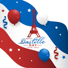 Bastille Day 14 July holiday Eiffel Tower National Day France copyspace greeting wallpaper vector