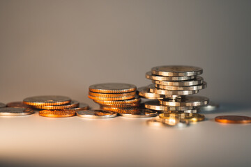 Closeup Thai baht coins using as business banking and financial concept