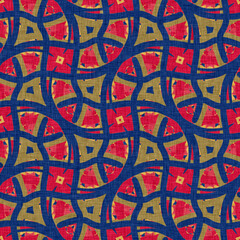 Indian boho summer bandana seamless symmetrical pattern. Versatile masculine red blue scarf print in kaleidoscopic floral ornamental style.