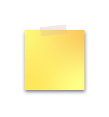 Post note paper sticker isolated on transparent background. Vector yellow office memo pin on translucent sticky tape with shadow