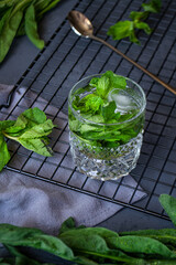 mojito cocktail in a glass on an iron stand