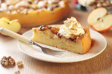 Apple pie with walnuts - typical autumn dish