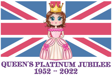 Queen Elizabeth Platinum Jubilee celebration poster. The Queen has reigned for 70 years with the Union Jack in background - obrazy, fototapety, plakaty