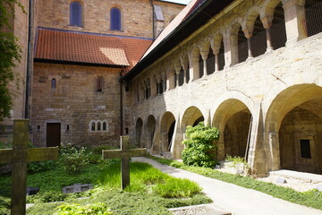 Fototapeta na wymiar Courtyard of Hildesheim Cathedral, St. Mary's Cathedral. Germany