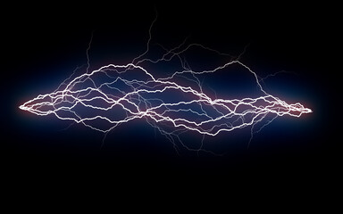 Flash of electric bolt. Lightning strikes. Electric storm. Electric lighting effect. Abstract techno and power industry backgrounds.