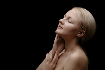 topless woman on black