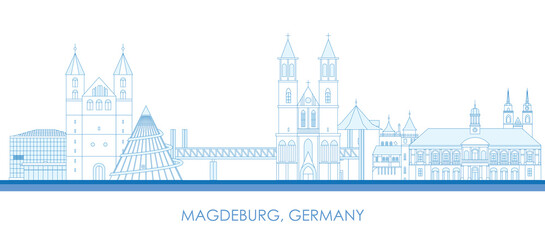 Outline Skyline panorama of city of Magdeburg, Germany - vector illustration - obrazy, fototapety, plakaty