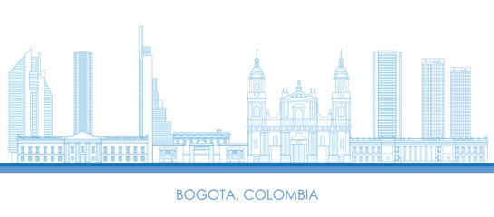 Outline Skyline panorama of city of Bogota , Colombia - vector illustration - obrazy, fototapety, plakaty