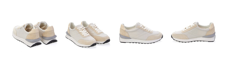 Collage set stylish elegant trendy designer fashionable summer spring 2022 eco leather women's sneakers shoes isolated