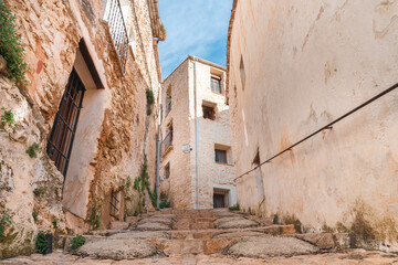 Picturesque and narrow street in Bocairent, touristic town in Valencia (Spain)