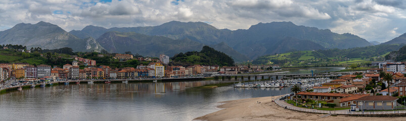 Fototapeta na wymiar panorama view of Ribadesella and the Sella River estuary on the north coast of Spain in Asturias