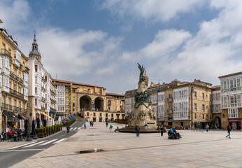 Fototapeta na wymiar the Plaza de la Virgen Blanca square in the old city center of Vitoria