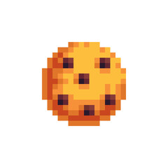 Fototapeta premium Chocolate Chip Cookie pixel art icon isolated vector illustration 8-bit sprite logo sticker design.