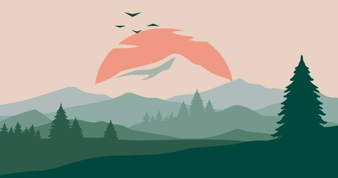 pine tree mountains vector parallax animation video