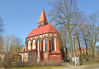 The former church of St. Adalbert (1932) on a spring day. Kaliningrad, Victory Avenue, 41