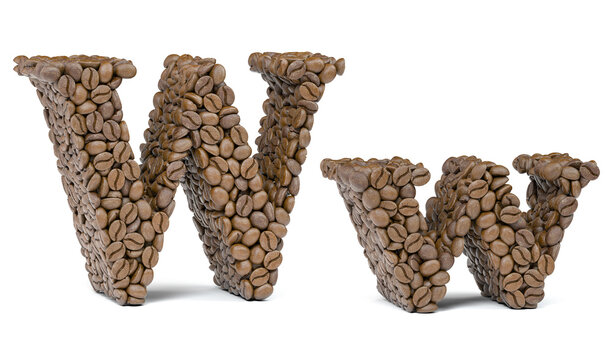 Letter W from coffee bean isoilated on white. Coffee alphabet font.