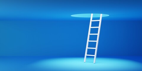 White ladder through hole in the ceiling on blue room background, modern minimal business success or solution concept © Shawn Hempel