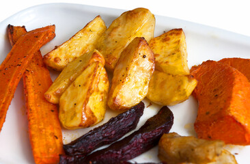 Summer delicious healthy food, picnic food. Grilled vegetables.