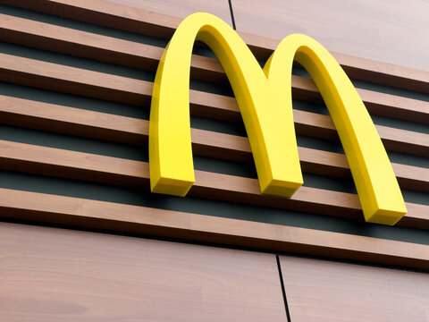 Sankt-Petersburg, Russia, May 15, 2022: McDonald's restaurant sign or logo. McDonald's is the world's largest chain of hamburger fast food restaurants. McDonald's logo