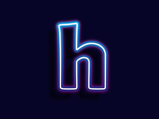 Neon alphabet letter h sign. Blue color style. Vector illustrator