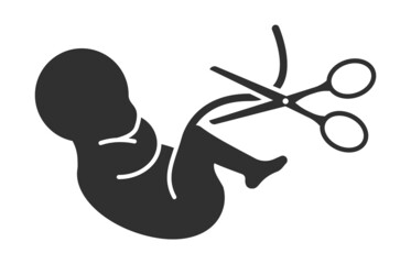 Fetus icon. Prenatal human child with placenta symbol. Embryo sign. Embryo with scissors. Vector illustration. - obrazy, fototapety, plakaty